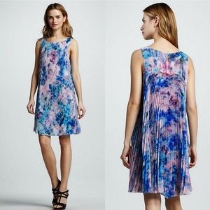 Rebecca Taylor Aurora Watercolor 100% Silk Shift Dress BLUE PINK